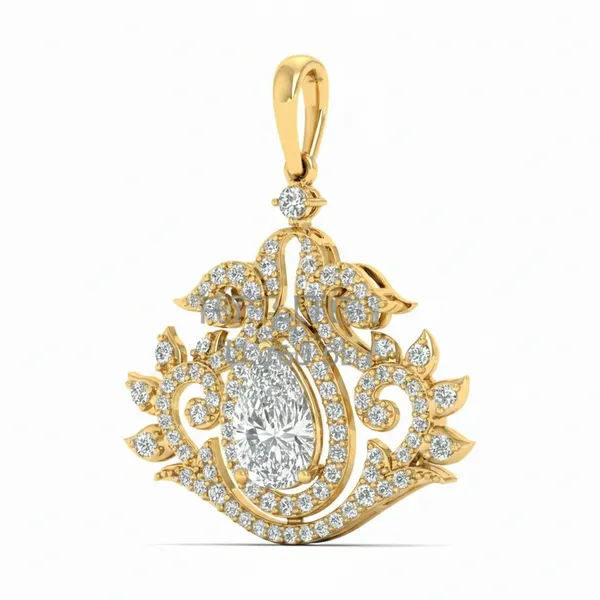 Stately Feather Diamond Pendant - View 2