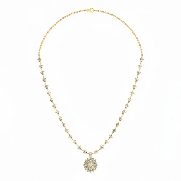 Golden Pave Diamond Necklace - Laboratory-Grown Diamond Necklace